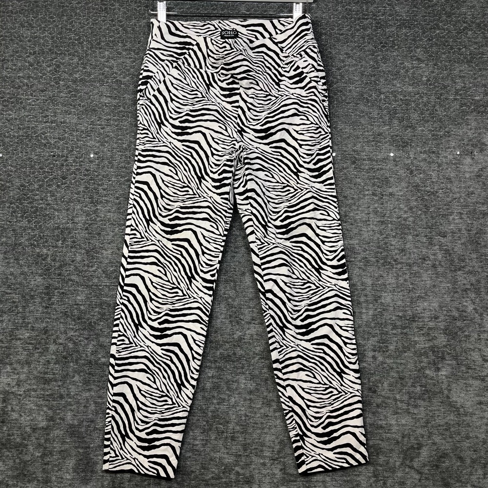 SOHO Pull On Pants Women Large Black White Zebra Print Good Elastic Waist Ankle